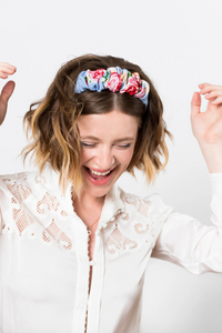 Spring Rose Crepe Scrunchie Headband | Hard Headband | Luxury Designer Hair Accessories | Made to Order-Headband-Bardot Bow Gallery-Bardot Bow Gallery