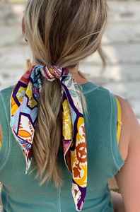 Satin Series Printed Scarves | Multiple Patterns | Hair Scarf | Ponytail Scarf | Hair Tie Included-scarf-Bardot Bow Gallery-Boho Floral-Bardot Bow Gallery