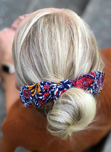 Blue Floral Scarf Scrunchie | Bow Scrunchie | Pony Scarf | 3-in-1 | Multi-Use Accessory-scarf scrunchie-Bardot Bow Gallery-Bardot Bow Gallery