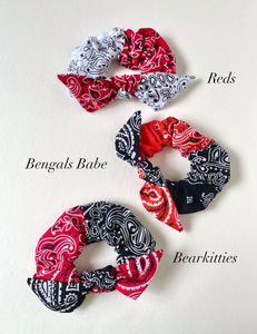 Cincy Spirit Scrunchies | Bandanna Scrunchies | Cincy Fan Favorites | Cincinnati Red, Bengals, Bearcats-knot scrunchie-Bardot Bow Gallery-Bengals / Black and Orange-Bardot Bow Gallery