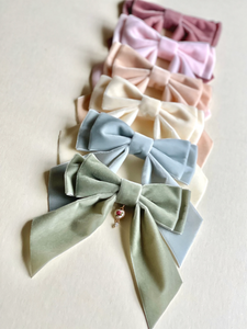 The Darcy Bow | Oversize Velvet Short Bow | Upscale Bows for Women | Bow with Short Tails | Luxury Designer Hair Piece | Made to Order-Hair Bow-Bardot Bow Gallery-Black Tie-Hair Tie-Rose Heart-Bardot Bow Gallery