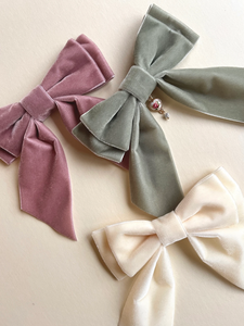 The Darcy Bow | Oversize Velvet Short Bow | Upscale Bows for Women | Bow with Short Tails | Luxury Designer Hair Piece | Made to Order-Hair Bow-Bardot Bow Gallery-Black Tie-Hair Tie-Rose Heart-Bardot Bow Gallery