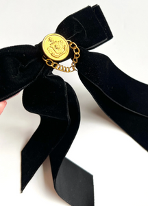 Luxe Link Petite Oversize Velvet Bow | Bow with Tails | Luxury Designer Hair Accessories | Made to Order-Hair Bow-Bardot Bow Gallery-Black-Hair Tie-Bardot Bow Gallery