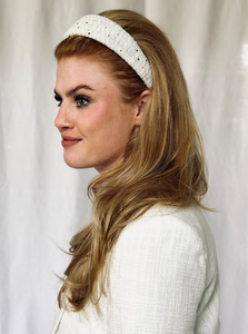 Tailored Tweed Padded Headband | Lightly Padded Headband | Luxury Designer Headbands | Made to Order-Headband-Bardot Bow Gallery-Beaded Cream Tweed-Bardot Bow Gallery