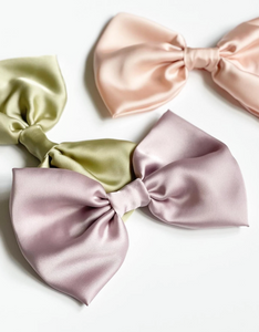 Satin Statement Bow | Oversize Bow Barrette | Multiple Colors | Luxury Designer Hair Accessories | Made to Order-Hair Bow-Bardot Bow Gallery-Lilac-Medium Barrette-Bardot Bow Gallery