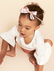 Bitty Babes Satin Bows | Headband or Clip | Mommy and Me | Made to Order-Hair Bow-Bardot Bow Gallery-Black-Baby Headband-Bardot Bow Gallery