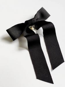 Swarovski Pearl Grosgrain Bow | Petersham Grosgrain | Petite Bow with Tails | Luxury Designer Hair Piece | Made to Order-Hair Bow-Bardot Bow Gallery-Alligator Clip-Bardot Bow Gallery