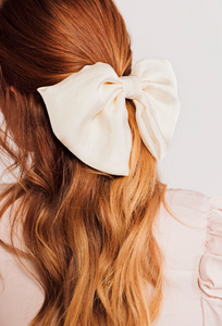 Silk Statement Bow | As Seen in Glamour Beauty Edit | Big Bow Barrette | Luxury Designer Hair Accessories | Made to Order-Hair Bow-Bardot Bow Gallery-Ivory-Medium Barrette-Bardot Bow Gallery