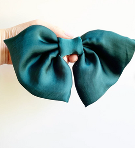 Silk Statement Bow | As Seen in Glamour Beauty Edit | Big Bow Barrette | Luxury Designer Hair Accessories | Made to Order-Hair Bow-Bardot Bow Gallery-Teal-Medium Barrette-Bardot Bow Gallery
