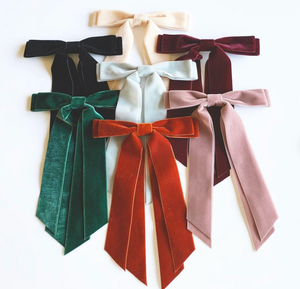 Luxe Oversize Velvet Long Bow | Upscale Bows for Women | Large Bow with Long Tails | Made to Order-Hair Bow-Bardot Bow Gallery-Black-Hair Tie-Bardot Bow Gallery