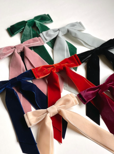Petite Oversize Velvet Long Bow | Upscale Bows for Women | Luxury Designer Hair Accessories | Made to Order-Hair Bow-Bardot Bow Gallery-Black-Hair Tie-Bardot Bow Gallery