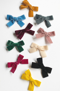 Velvet Bitty Babes Bows | Pigtail Pair or Single | Bow Clips | Baby Hair Bows | Designer Hand Tied and Made to Order-Hair Bow-Bardot Bow Gallery-Antique White-Headband-Bardot Bow Gallery