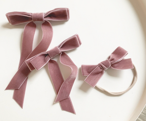 Velvet Bitty Babes Bows | Pigtail Pair or Single | Bow Clips | Baby Hair Bows | Designer Hand Tied and Made to Order-Hair Bow-Bardot Bow Gallery-Antique White-Headband-Bardot Bow Gallery