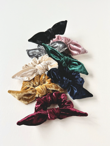 Petite Crushed Velvet Knot Scrunchie | Bow Scrunchie | Multiple Colors | Hand Tied-scrunchie-Bardot Bow Gallery-Black Onyx-Bardot Bow Gallery