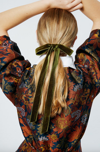 Effortless Hand Tied Silk Velvet Bow | Double Sided Silk Velvet Ribbon | Luxury Designer Hair Piece | Hand Tied to Order-Hair Accessories-Bardot Bow Gallery-Olive-Large Barrette-Bardot Bow Gallery