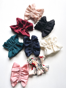 Ruffle Silk Series Scrunchie | Silky Satin Chiffon | Luxury Designer Hair Scrunchies | Handmade-scrunchie-Bardot Bow Gallery-Wine-Bardot Bow Gallery