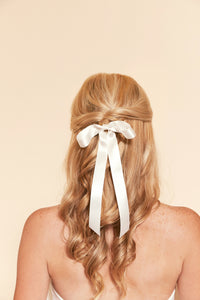 Timeless Romantic Satin Long Bow | 100% Silk Satin | Luxury Designer Bridal Accessories | Made to Order-Hair Bow-Bardot Bow Gallery-5/8" Ribbon-Bardot Bow Gallery