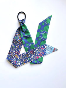 Printed Boho Tie Scarf | Pony Scarf | Hair Tie | Multiple Colors | Multi-Use Accessory | Luxury Designer Hair Accessories-scarf-Bardot Bow Gallery-Azure & Pine-Bardot Bow Gallery