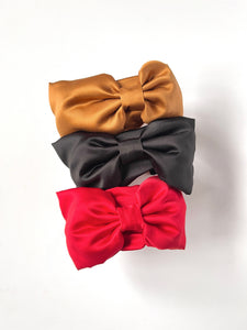 Bouffant Bow Headband | Retro Oversize Statement Bow Headband | Sueded Satin | Made to Order-Headband-Bardot Bow Gallery-Black-Bardot Bow Gallery