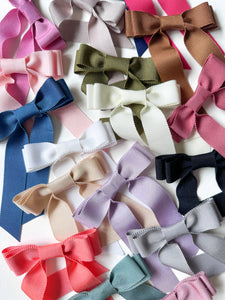 Petite Grosgrain Long Bow | Upscale Bows for Women | Bow with Tails | Luxury Designer Hair Bows | Made to Order-Hair Bow-Bardot Bow Gallery-Black-Hair Tie-Bardot Bow Gallery