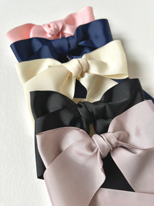 Luxe Hand Tied Grosgrain Long Bow | Classic French Girl Hair Bow | Luxury Designer Hair Accessories | Made to Order-Hair Bow-Bardot Bow Gallery-Black-Medium Barrette-Bardot Bow Gallery