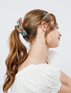 Tropical Vibes Set | Liberty London Cotton | Skinny Headband | Skinny Knot Scrunchie | Luxury Fabric Hair Accessories | Made to Order-Bardot Bow Gallery-Headband-Nautical Blue-Bardot Bow Gallery