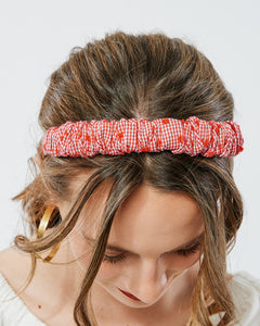 Red Gingham Skinny Scrunchie Headband | Liberty London Cotton | Luxury Designer Headband | Made to Order-Headband-Bardot Bow Gallery-Bardot Bow Gallery