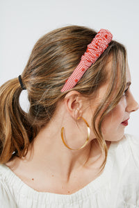 Red Gingham Skinny Scrunchie Headband | Liberty London Cotton | Luxury Designer Headband | Made to Order-Headband-Bardot Bow Gallery-Bardot Bow Gallery