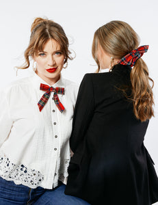 Timeless Plaid Bow | Holiday Hair | Bow Barrette with Long Tails | Gifts for Her-Bardot Bow Gallery-Glitzy Red Taffeta-Bardot Bow Gallery