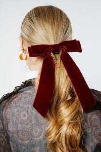 Mixed Metals Velvet Long Bow | Petite Oversize Velvet Bow | Luxe Link | Luxury Designer Hair Accessories | Made to Order-Hair Bow-Bardot Bow Gallery-Black-Hair Tie-Bardot Bow Gallery