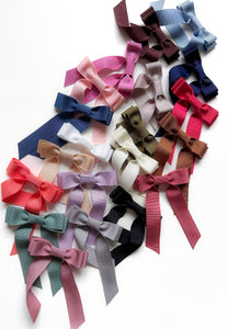 Petite Grosgrain Long Bow | Upscale Bows for Women | Bow with Tails | Luxury Designer Hair Bows | Made to Order-Hair Bow-Bardot Bow Gallery-Black-Hair Tie-Bardot Bow Gallery
