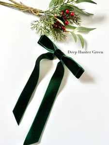 The Standard Velvet Long Bow | Upscale Bows for Women | Standard Bow with Tails | Luxury Designer Hair Bows | Made to Order-Hair Bow-Bardot Bow Gallery-Deep Hunter Green-Hair Tie-Bardot Bow Gallery