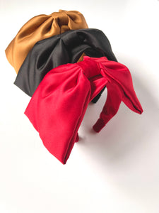 Bouffant Bow Headband | Retro Oversize Statement Bow Headband | Sueded Satin | Made to Order-Headband-Bardot Bow Gallery-Black-Bardot Bow Gallery