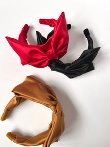 Bouffant Bow Headband | Retro Oversize Statement Bow Headband | Sueded Satin | Made to Order-Headband-Bardot Bow Gallery-Black-Bardot Bow Gallery