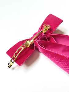 Hot Pink Oversize Velvet Bow | Barbie Bow | Petite Oversize Bow | Bow Clip, Barrette, Hair Tie | Luxury Designer Hair Accessories | Handmade in USA-Hair Bow-Bardot Bow Gallery-Hair Tie-Bardot Bow Gallery
