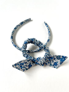 Tropical Vibes Set | Liberty London Cotton | Skinny Headband | Skinny Knot Scrunchie | Luxury Fabric Hair Accessories | Made to Order-Bardot Bow Gallery-Headband-Nautical Blue-Bardot Bow Gallery