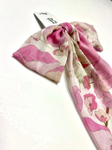Pink Poppies Fabric Bow Barrette | Sample Product | One of A Kind | 100% Silk Chiffon | Luxury Designer Hair Accessories | Handmade in USA | Sold As Is | Quick Shipping-Hair Bow-Bardot Bow Gallery-Bardot Bow Gallery