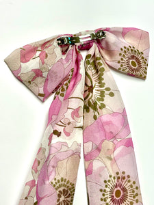 Pink Poppies Fabric Bow Barrette | Sample Product | One of A Kind | 100% Silk Chiffon | Luxury Designer Hair Accessories | Handmade in USA | Sold As Is | Quick Shipping-Hair Bow-Bardot Bow Gallery-Bardot Bow Gallery
