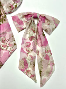 Pink Poppies Fabric Bow Barrette | Sample Product | One of A Kind | 100% Silk Chiffon | Luxury Designer Hair Accessories | Handmade in USA | Sold As Is | Quick Shipping-Hair Bow-Bardot Bow Gallery-Bardot Bow Gallery