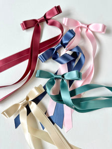 Satin Skinny Long Bow | Bridesmaid Bows | Multiple Colors | Luxury Designer Hair Accessories | Made to Order-Hair Bow-Bardot Bow Gallery-Sage-Hair Tie-Bardot Bow Gallery