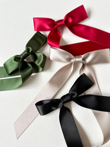 The Minimalist Bow | Satin Long Bow Series | Special Occasion Bow | Dressy Hair Bow for Women | Mommy and Me | Made to Order-hair bow-Bardot Bow Gallery-Alligator Clip-Black-Bardot Bow Gallery