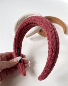 Cable Knit Padded Headband | 90s Headband | Fall Fashion Hair Accessory | Textured Cozy Headband| Handmade in USA-Headband-Bardot Bow Gallery-Camel-Bardot Bow Gallery