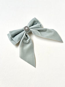 Parisienne Chic Bow | Oversize Velvet Short Bow | Classic Sophistication | Luxury Designer Hair Bow | Made to Order-Hair Bow-Bardot Bow Gallery-Silver-Small Alligator Clip-Bardot Bow Gallery