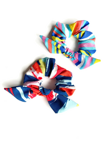 Stripes and Strokes Knot Scrunchie | Pop Series | Oversize Knot Scrunchie for Medium Thick Hair | Hand Tied-Bardot Bow Gallery-Beach Stripes-Bardot Bow Gallery
