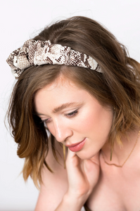 Python Crepe Scrunchie Headband | Crepe Series | Hard Headband | Luxury Designer Hair Accessories | Made to Order-Headband-Bardot Bow Gallery-Bardot Bow Gallery