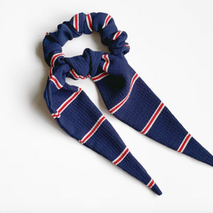 Crepe Pointed Scarf Scrunchie-scarf scrunchie-Bardot Bow Gallery-Navy and Red Stripe-Bardot Bow Gallery