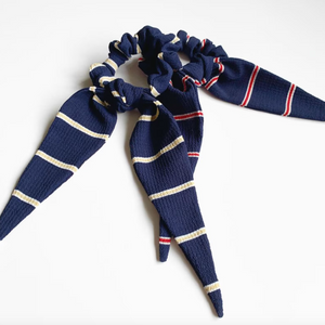 Crepe Pointed Scarf Scrunchie-scarf scrunchie-Bardot Bow Gallery-Navy and Red Stripe-Bardot Bow Gallery