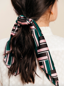 Satin Series Printed Scarves | Multiple Patterns | Hair Scarf | Ponytail Scarf | Hair Tie Included-scarf-Bardot Bow Gallery-Margot Geo-Bardot Bow Gallery