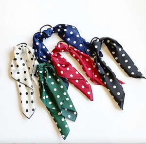 Polka Dot Printed Scarves | Satin Series | Hair Scarf | Ponytail Scarf | Hair Tie Included-scarf-Bardot Bow Gallery-Black-Bardot Bow Gallery