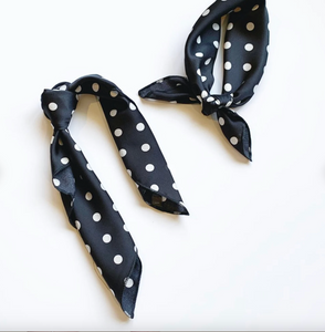 Polka Dot Printed Scarves | Satin Series | Hair Scarf | Ponytail Scarf | Hair Tie Included-scarf-Bardot Bow Gallery-Black-Bardot Bow Gallery